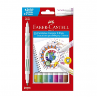 Caneta Hidrográfica Ponta Dupla, Faber-Castell, Contorna & Pinta, 10 Cores na Amazon