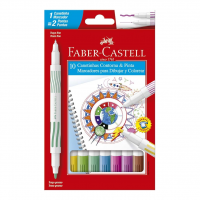 Caneta Hidrográfica Ponta Dupla, Faber-Castell, Contorna & Pinta, 15.0110DUO, 10 Cores na Amazon