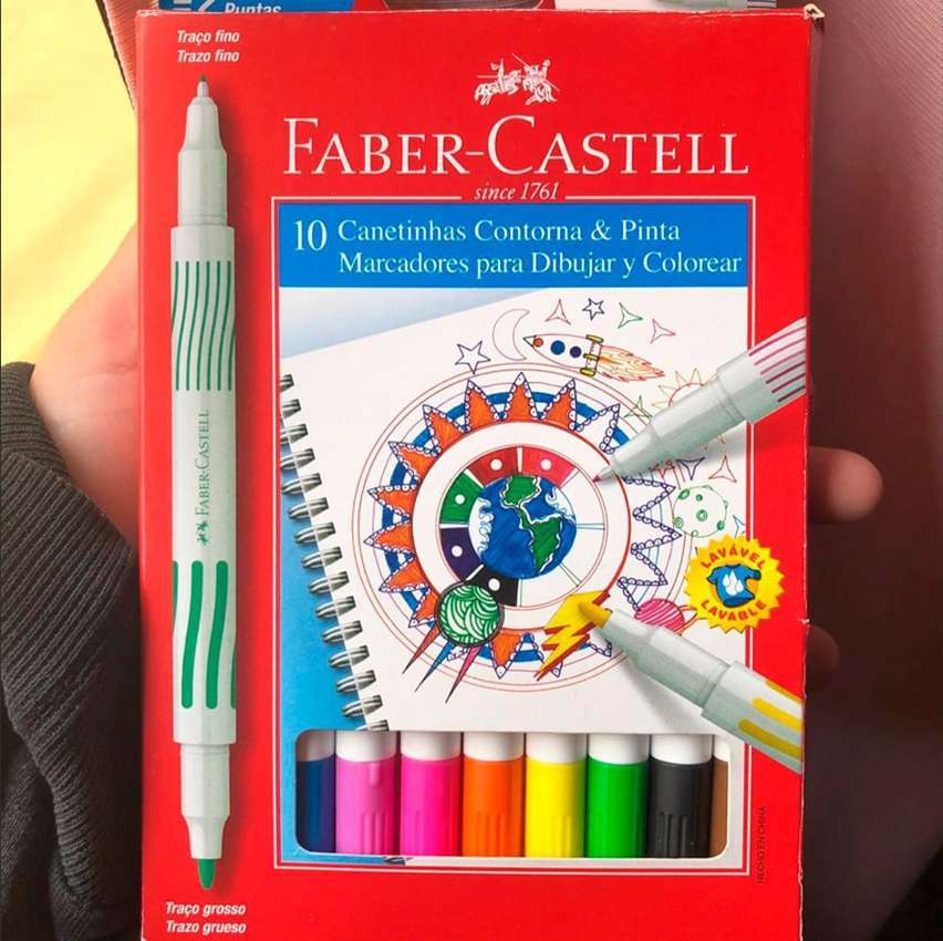 Caneta Hidrográfica Ponta Dupla, Faber-Castell, Contorna & Pinta, 15.0110DUO, 10 Cores na Amazon
