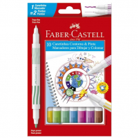 Caneta Hidrográfica Ponta Dupla, Faber-Castell, Contorna & Pinta, 15.0110DUO, 10 Cores na Amazon