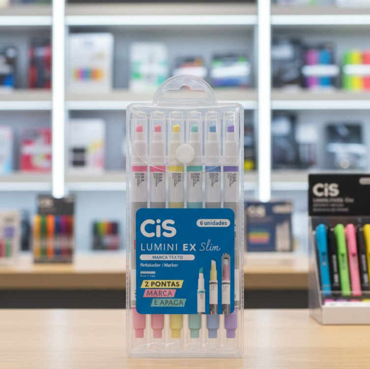 Caneta Marca Texto, Cis Lumini, Ex Slim, 6 Cores, CIS, Estojo na Amazon