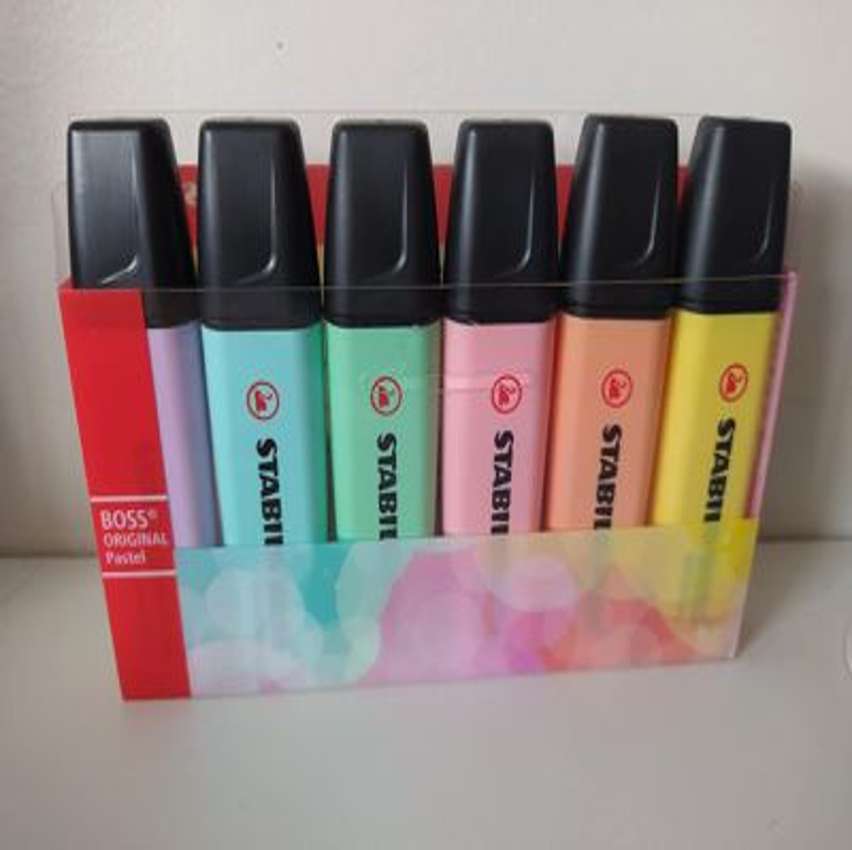 Caneta Marca Texto, Stabilo, BOSS, 6 Cores, Tons Pastéis na Amazon