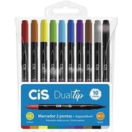 Caneta Pincel Dual Tip Aquarelável com 10 Cores Cis na Amazon