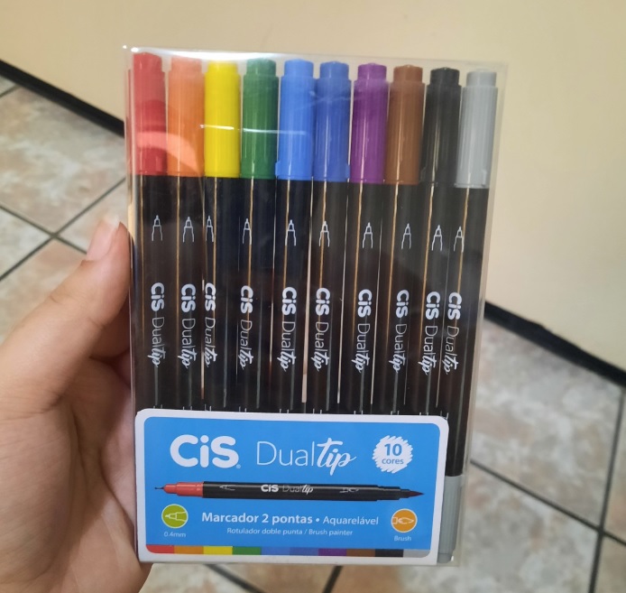 Caneta Pincel dual Tip Aquarelável com 10 cores Cis na Amazon