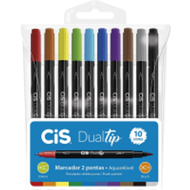 Caneta Pincel dual Tip Aquarelável com 10 cores Cis na Amazon