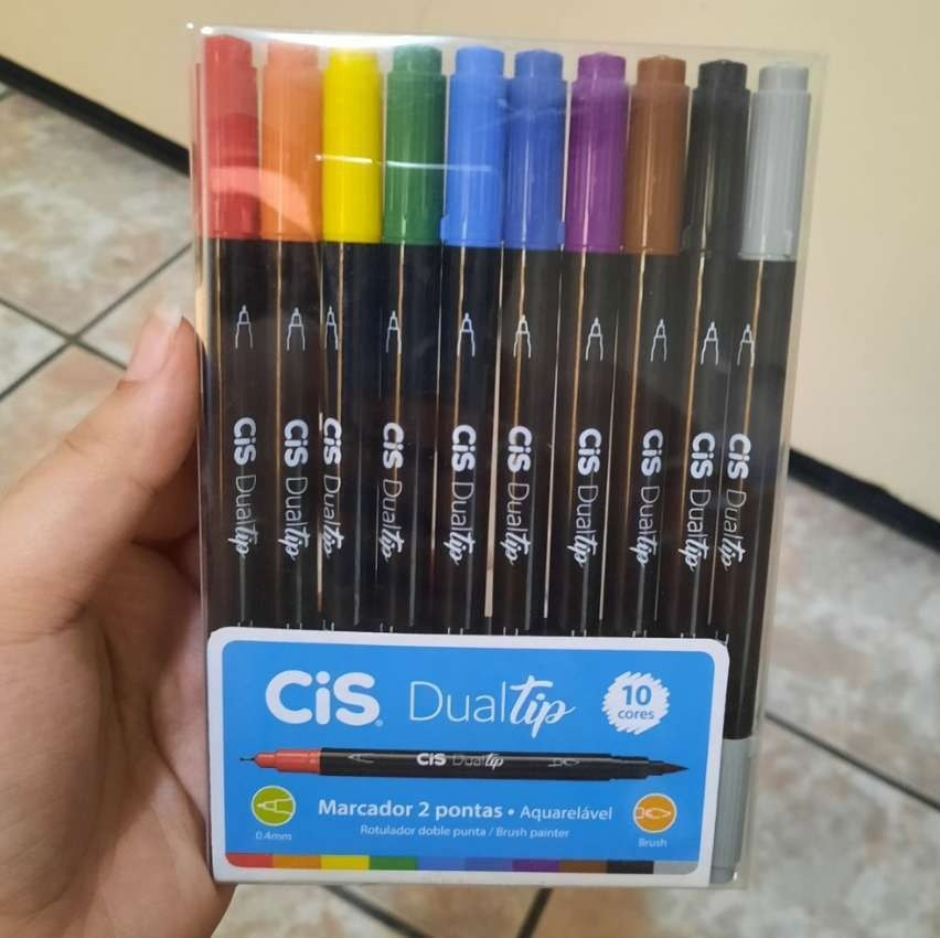 Caneta Pincel dual Tip Aquarelável com 10 cores Cis na Amazon
