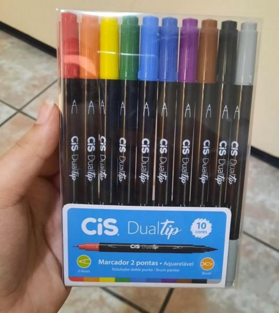 Caneta Pincel dual Tip Aquarelável com 10 cores Cis na Amazon