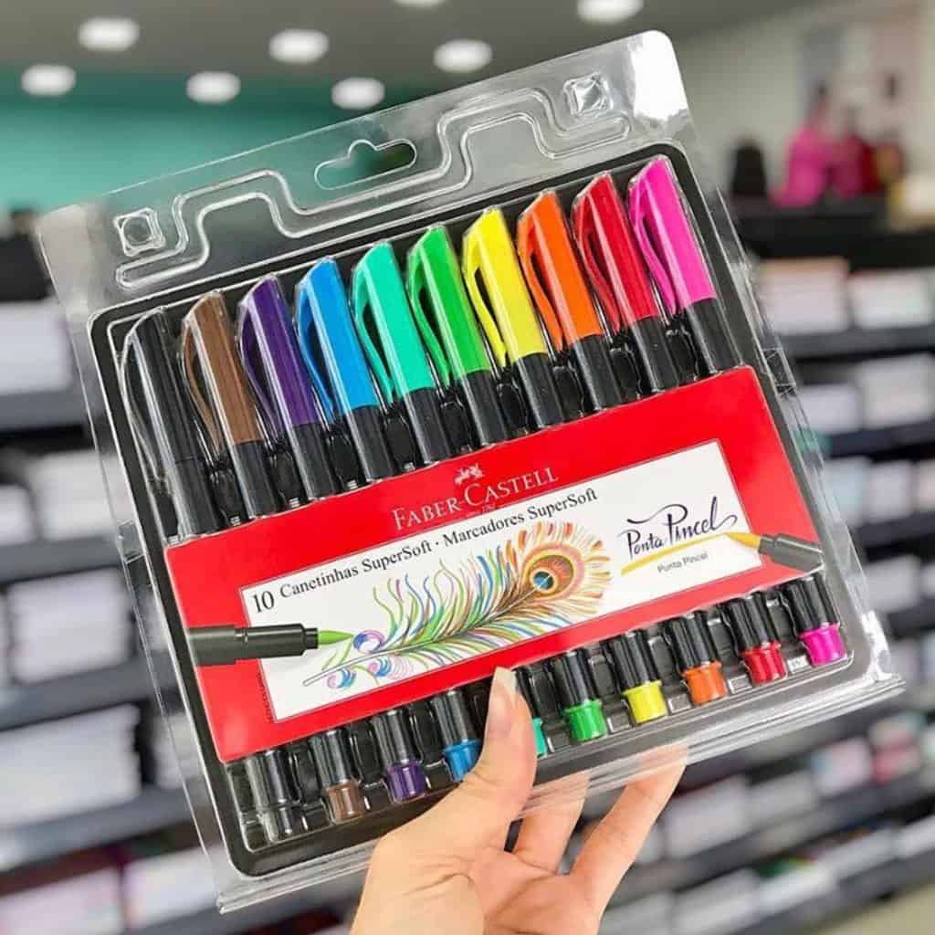 Caneta Ponta Pincel, Faber-Castell, Supersoft Brush, 15.0710SOFT, 10 Cores na Amazon