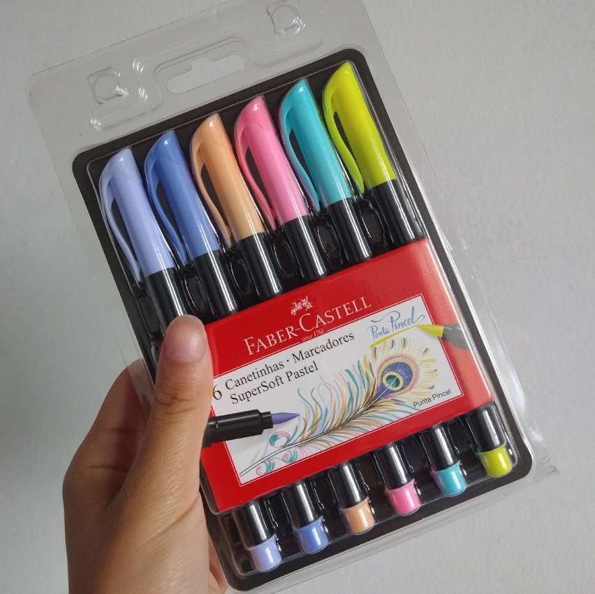 Caneta Ponta Pincel, Faber-Castell, Supersoft Brush, 6 Cores Pastel na Amazon
