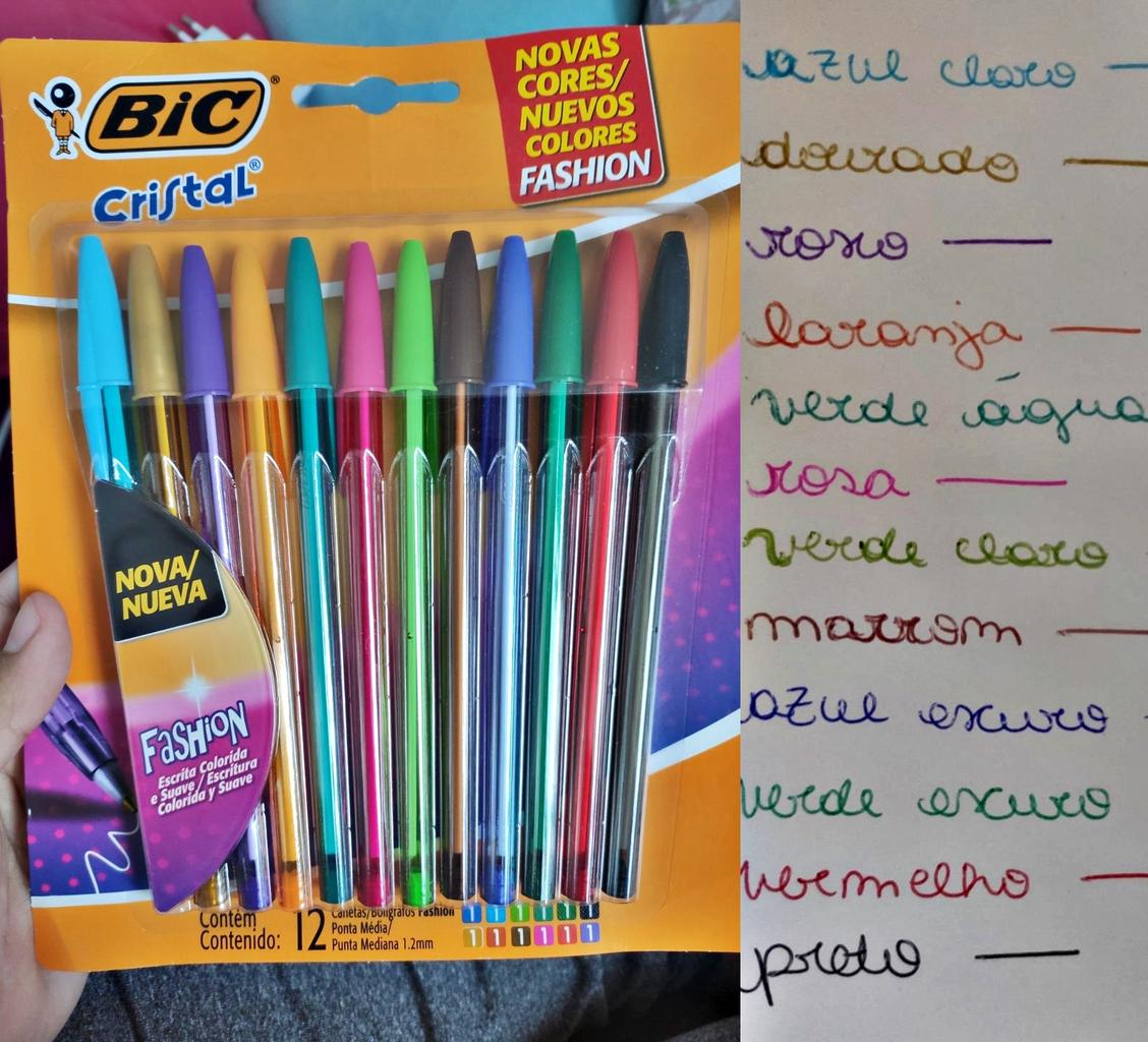 Canetas Coloridas Bic Cristal Fashion 12 Cores Vibrantes, Ponta Esferográfica Média de 1.2mm, Escrita Suave e Cores Vibrantes na Amazon