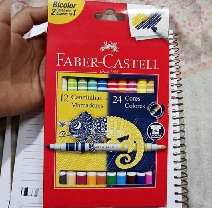 Canetinha Hidrográfica Bicolor, Faber-Castell, 12 Canetas/24 Cores na Amazon