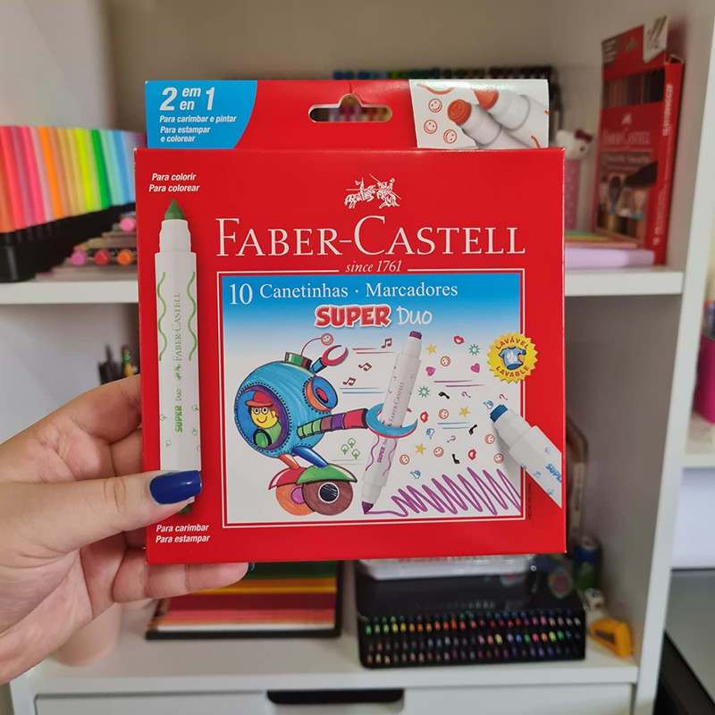 Canetinha Hidrográfica com Carimbo, Faber-Castell, Super Duo, DUO150610, 10 Cores na Amazon
