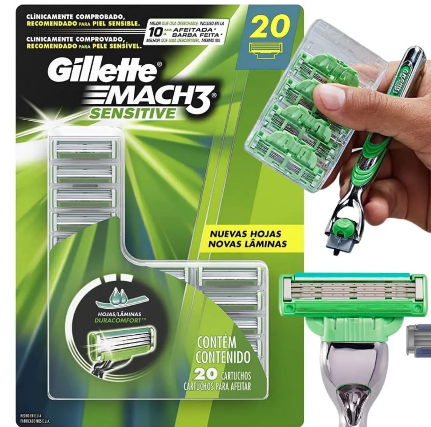 Carga para Aparelho de Barbear Gillette Mach3 Sensitive 20 unidades na Amazon