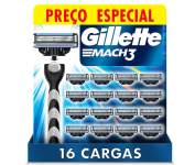Carga para Aparelho de Barbear – Gillette Mach3 – Recarregável com 3 Lâminas Afiadas por Mais Tempo – 16 Unidades na Amazon