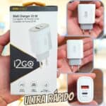 Carregador de Parede Ultra Rápido com 1 Saída USB-C Power Delivery 20W + 1 Saída USB-A 18W I2GO - i2GO PRO, Branco na Amazon