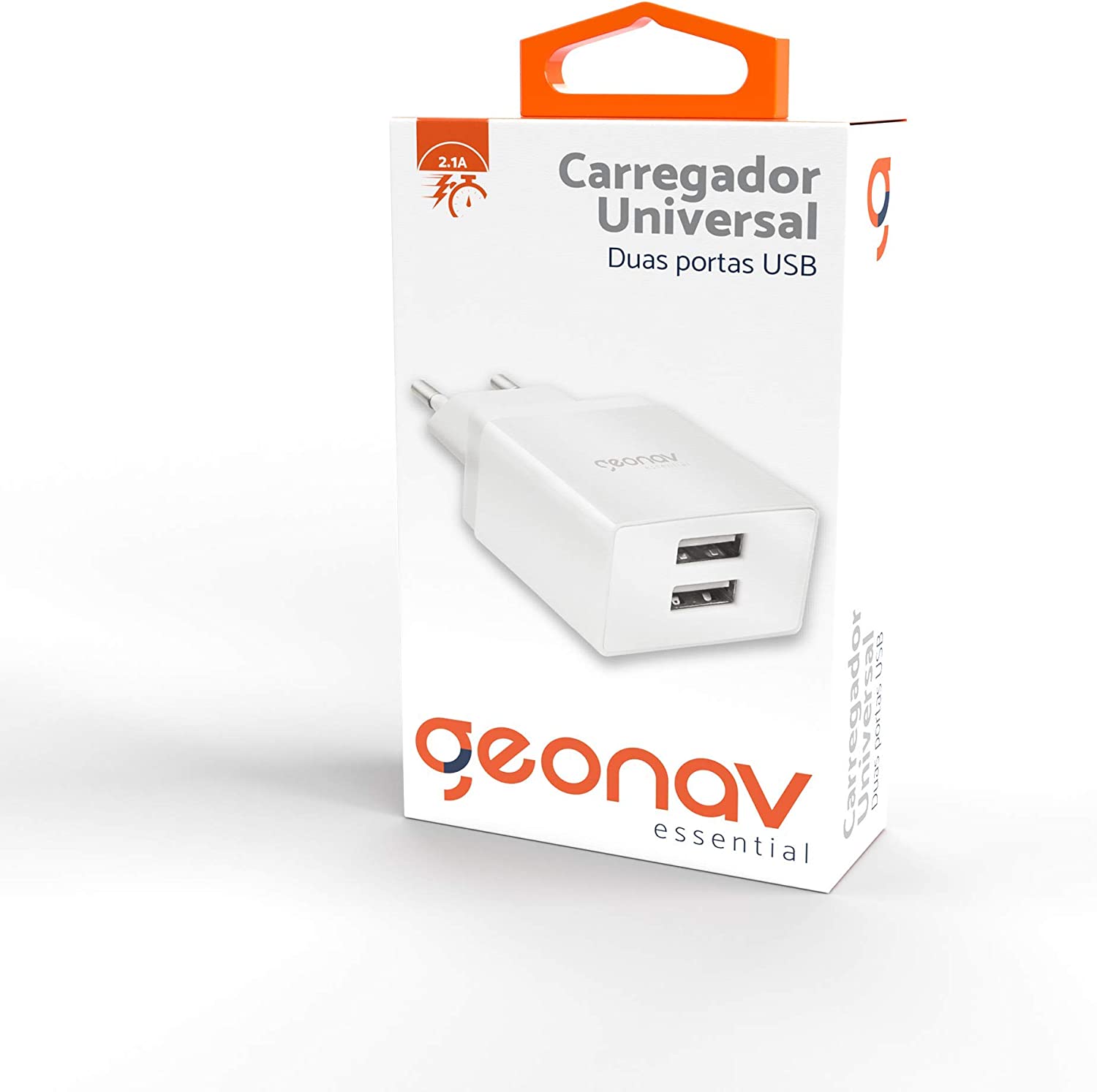Carregador de Parede Universal 2.1A, 2 portas USB, Bivolt, Branco, ESACW2, Geonav na Amazon
