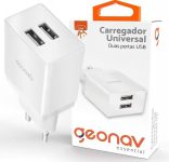 Carregador de Parede Universal 2.1A, 2 portas USB, Bivolt, Branco, ESACW2, Geonav na Amazon