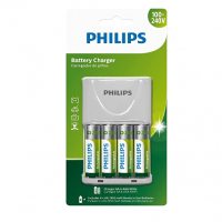 Carregador Philips De Pilha Recarregável AA E AAA Inclui 4 Pilhas AA 2.450mAh na Amazon