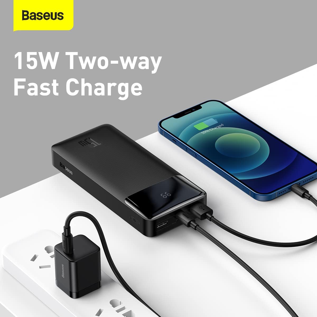 Carregador Portátil Baseus Bipow Digital Display Power Bank 20000mAh 15W Preto na Amazon