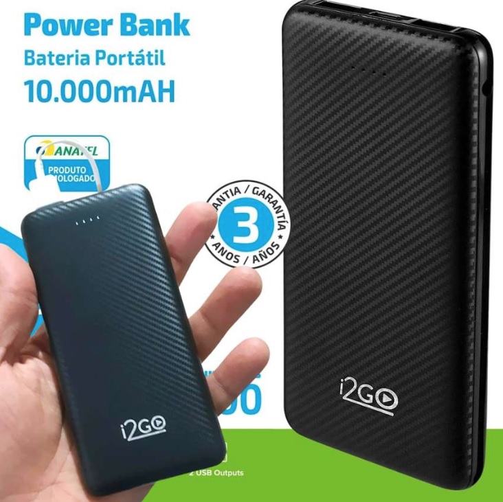 Carregador Portátil (Power Bank) I2GO 10000mAh 2 Saídas USB Preto – I2GO Plus na Amazon