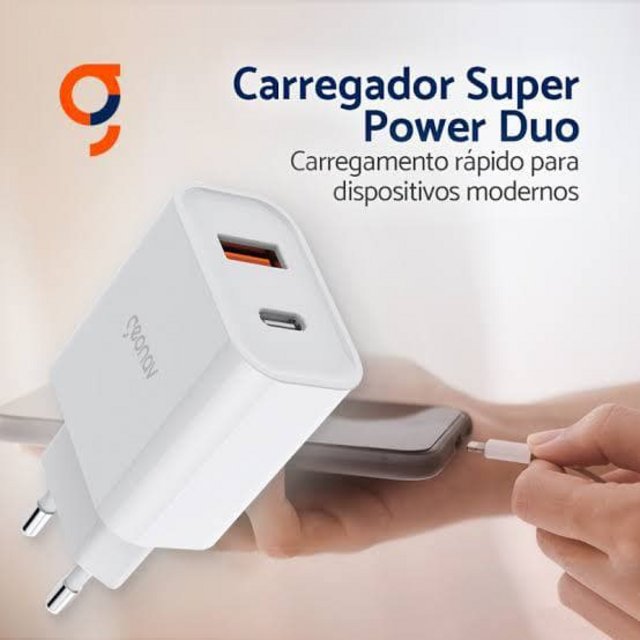 Carregador Universal Ultra Rápido Duo, 1 X USB-C Power Delivery 20W, 1 X USB Quick Charge 18W, Branco, CH20PDQC, Geonav na Amazon