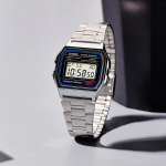 Casio Relógio digital masculino A158WA-1DF de aço inoxidável, Prata, Case size (L× W× H), Clássico, retrô na Amazon