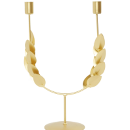 Castiçal Folhas de Louro Dourado Casa Riachuelo 32,5x10,5x21cm na Riachuelo