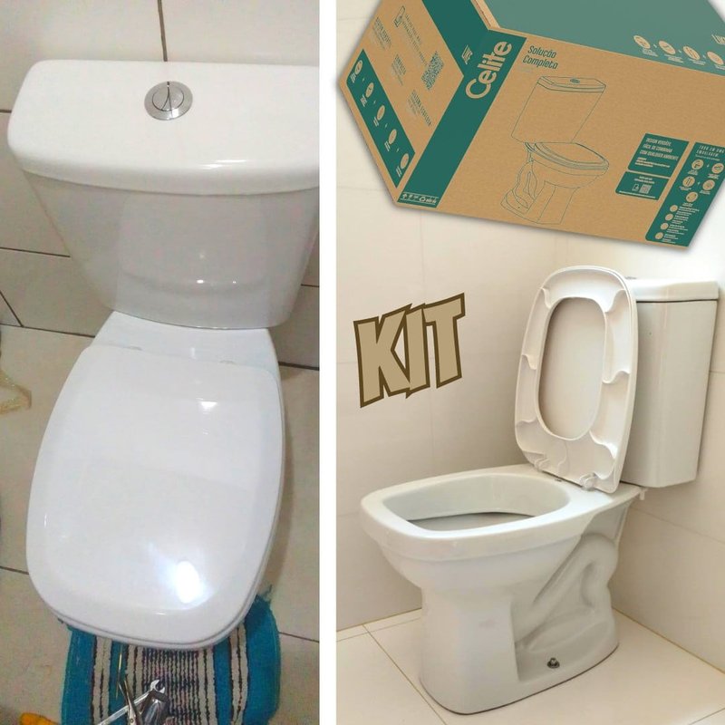 Celite 1647230010300 – Kit Bacia com Caixa, Assento Polipropileno e Complementos de Instalação Like, 36 x 61 x 74 cm na Amazon