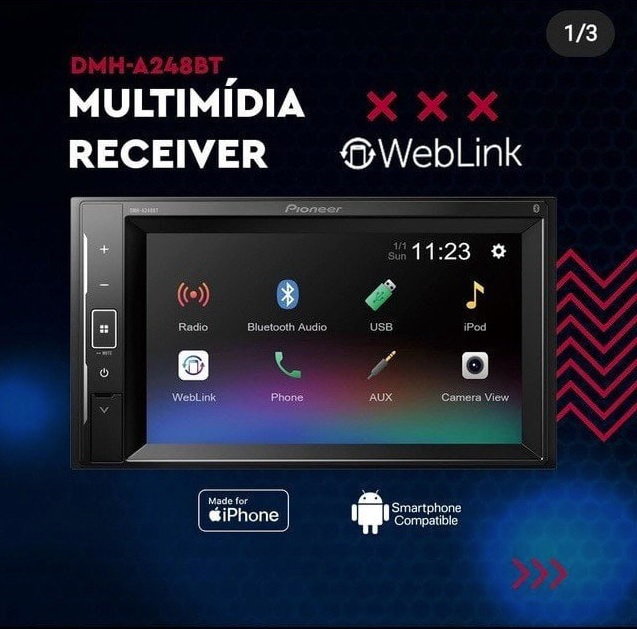 Central Multimídia Pioneer DMH-A248BT Bluetooth – Touch 6.2” USB Receiver 2 DIN Câmera de Ré na Magazine Luiza
