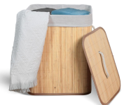 Cesto De Roupa Suja com Alças Em Bambu Com Tampa Forrado na Amazon