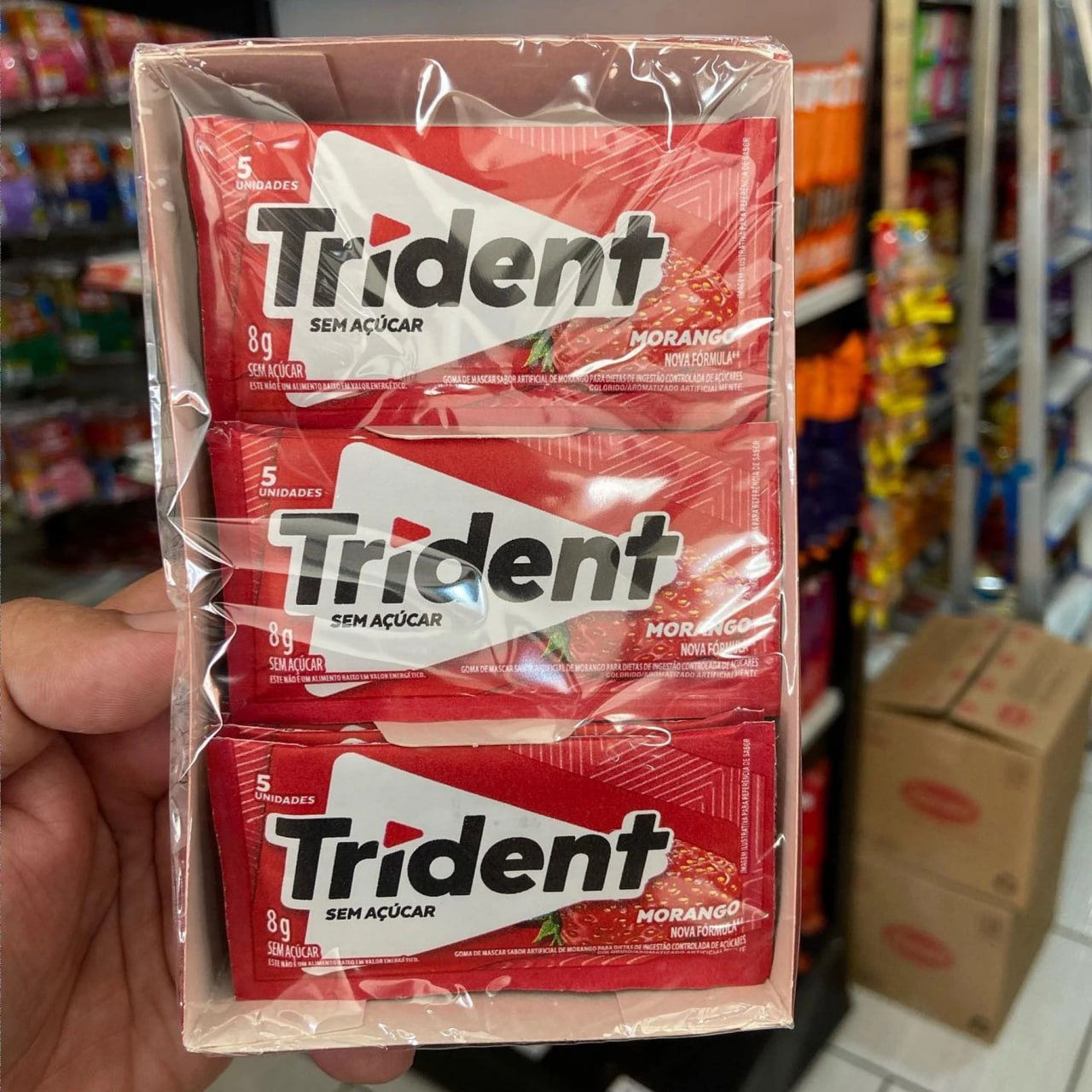 Chiclete Trident Morango Sem Açúcar – Caixa com 21 unid. de 8g na Amazon