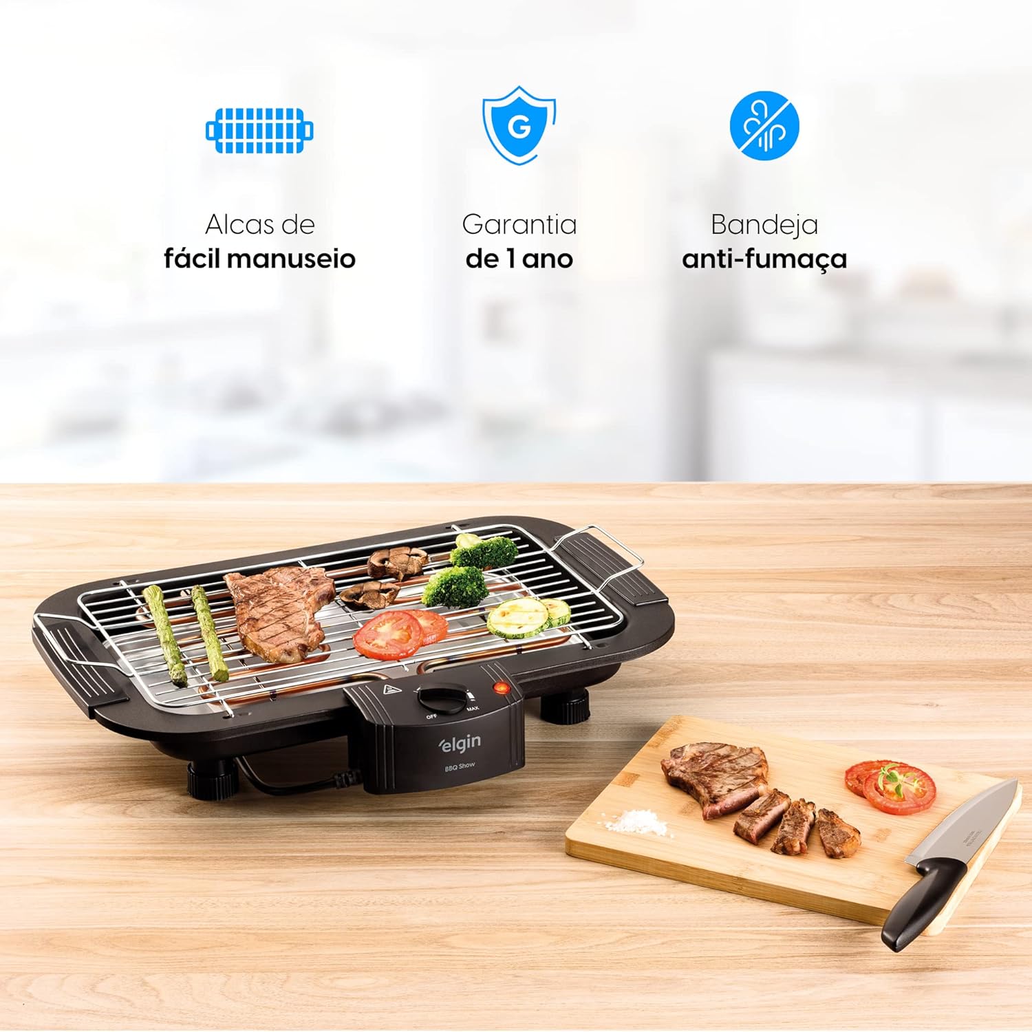 Churrasqueira Elétrica BBQ Show 1800W 110V Elgin com controle de temperatura, bandeja anti-fumaça e grelha removível na Amazon