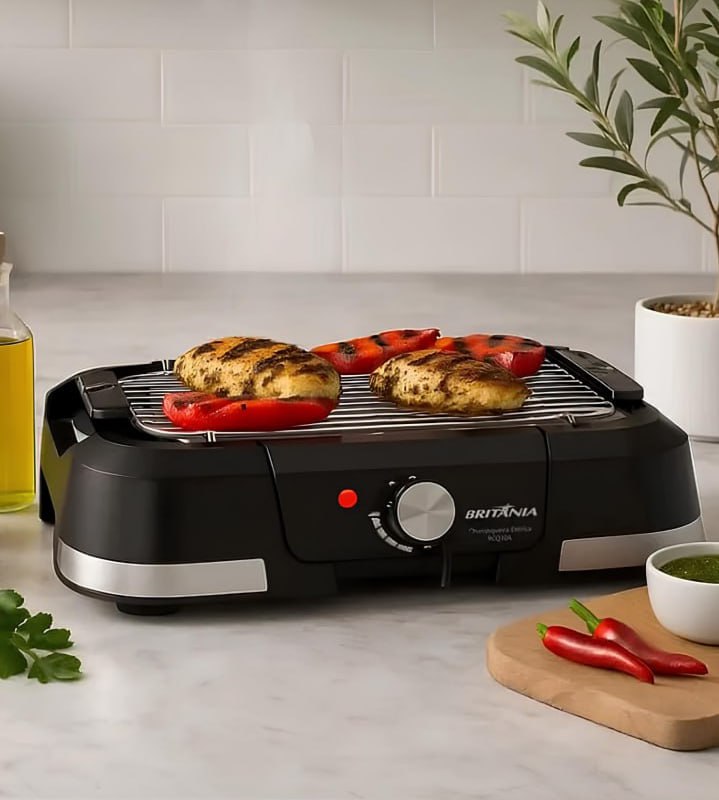Churrasqueira Elétrica Britânia 1500W Menos Fumaça BCQ10A na Amazon