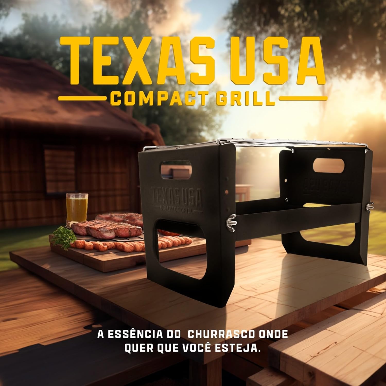 Churrasqueira Portátil Bancada Camping USA Texas Compact Grill + Grelha Removível na Amazon