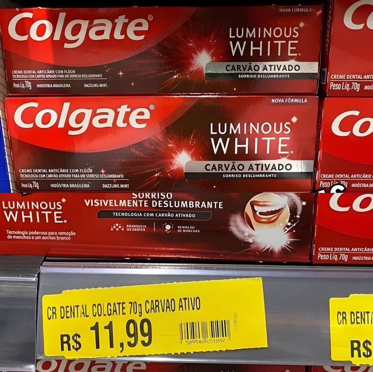 Colgate Creme Dental Clareador Luminous White Carvão Ativado 70G 3 Unidades na Amazon