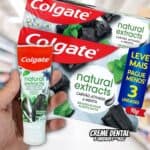 Colgate Creme Dental Vegano Natural Extracts Carvão e Menta, Dentes Mais Brancos, Sem Gluten, Com Flúor, 90g - 3 Unidades na Amazon