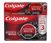 Colgate Luminous White Creme Dental Clareador Carvão Ativado 70g 3 unidades na Amazon