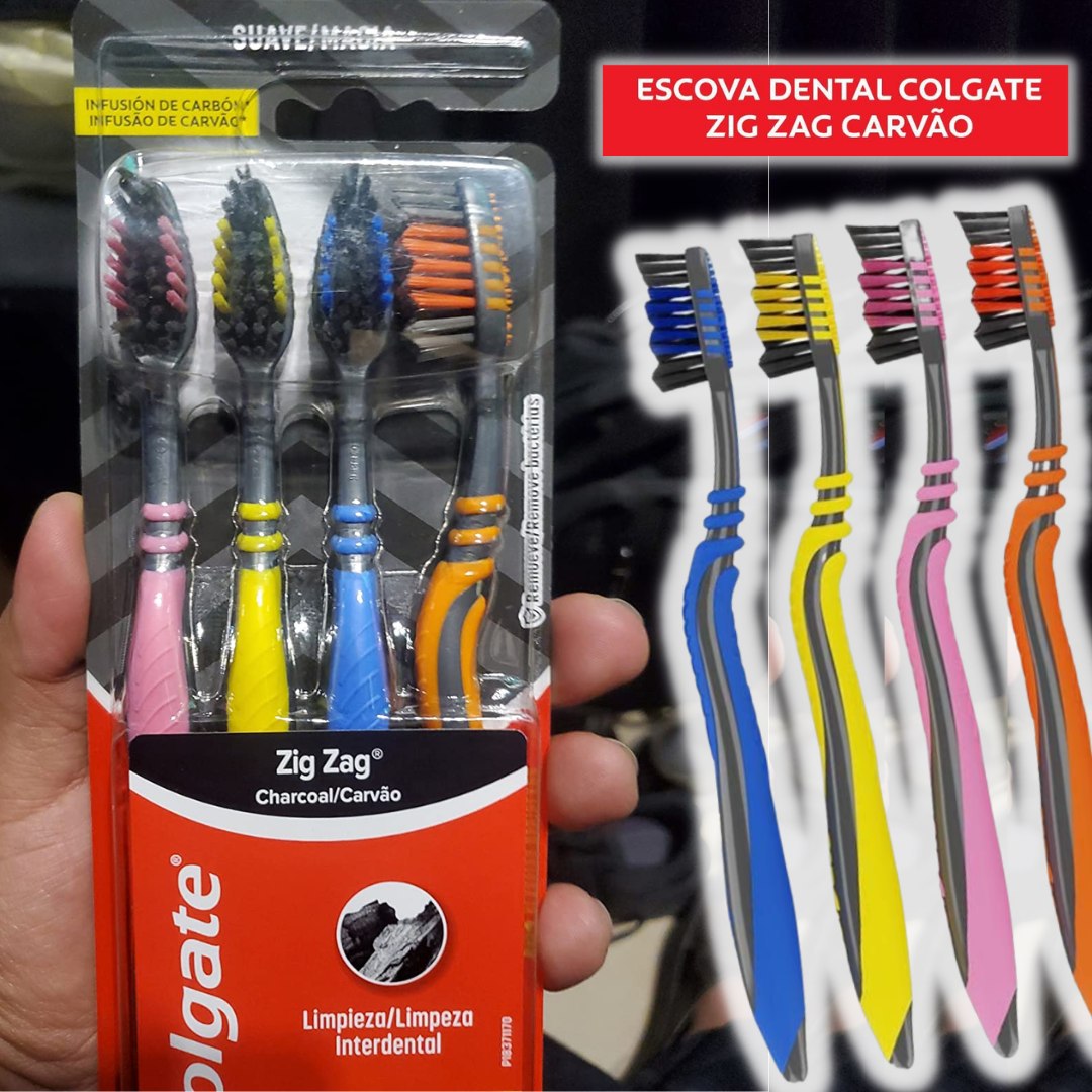 Colgate ZigZag Carvão – Escova Dental, 4 unidades na Amazon