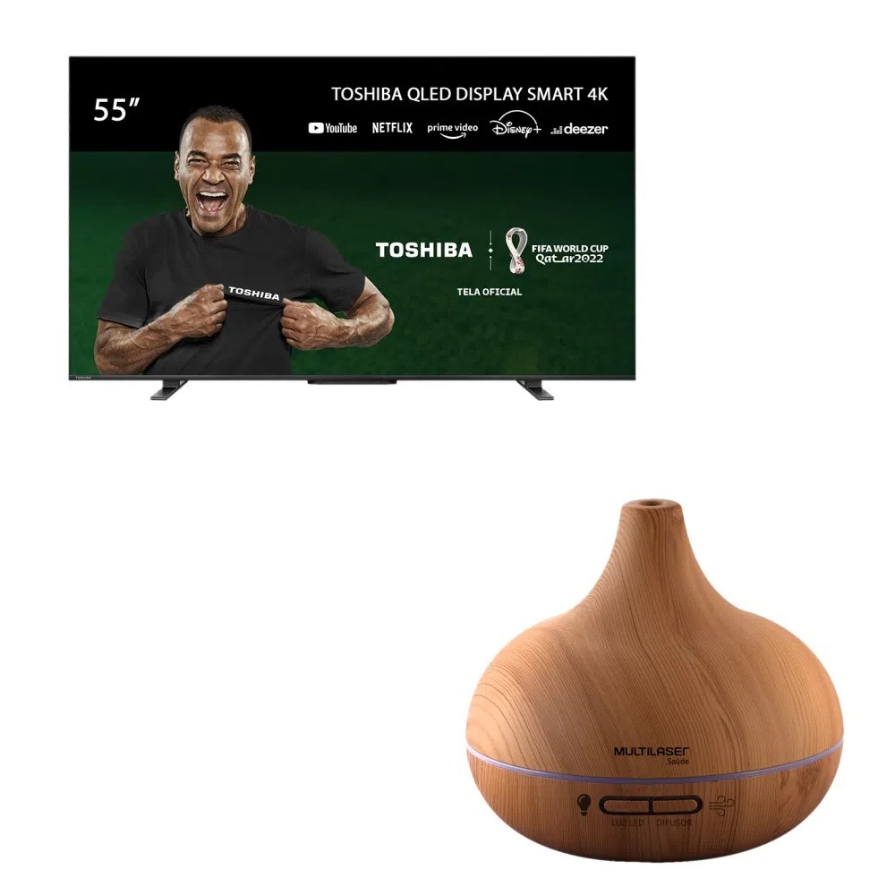 Combo Casa – Smart TV QLED 55” 4K Toshiba 55M550LS VIDAA e Difusor de Aromas Natural Air – HC2180K na Multilaser