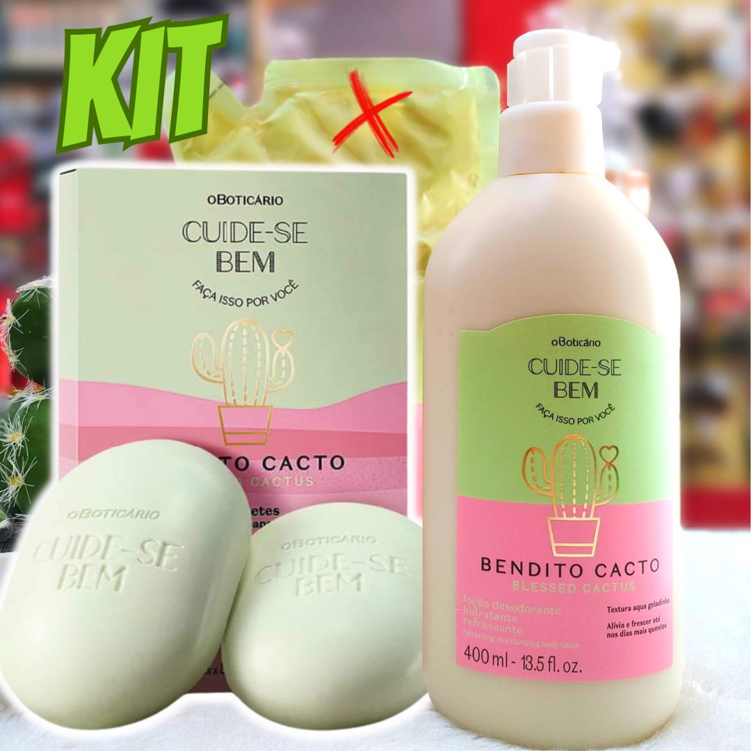 Combo Cuide-se Bem Bendito Cacto: Loção Corporal 400ml + 2 Sabonetes em Barra 80g cada na oBoticário