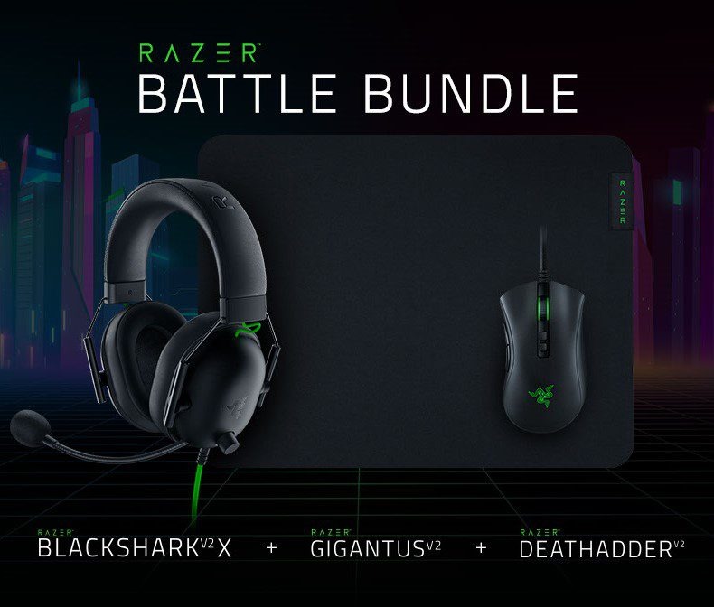 Combo Gamer Razer Battle Bundle, Mouse Gamer DeathAdder V2 + Headset Gamer BlackShark V2 X + Mousepad Gigantus V2, Black, RZ85-03240100-B3U1 na Terabyte Shop