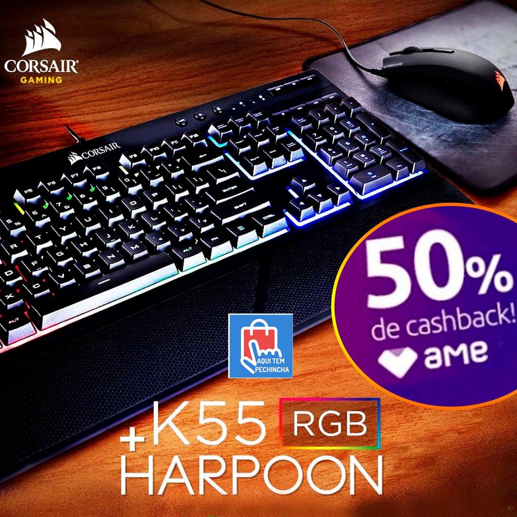 Combo Teclado e Mouse Gamer RGB ABNT2 Harpoon e K55 – CH-9206115-BR – Corsair na Americanas