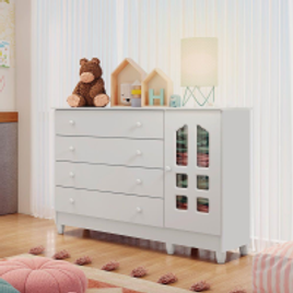 Cômoda Infantil 4 Gavetas com Porta Gran Selena Branco Brilho Carolina Baby na Casas Bahia