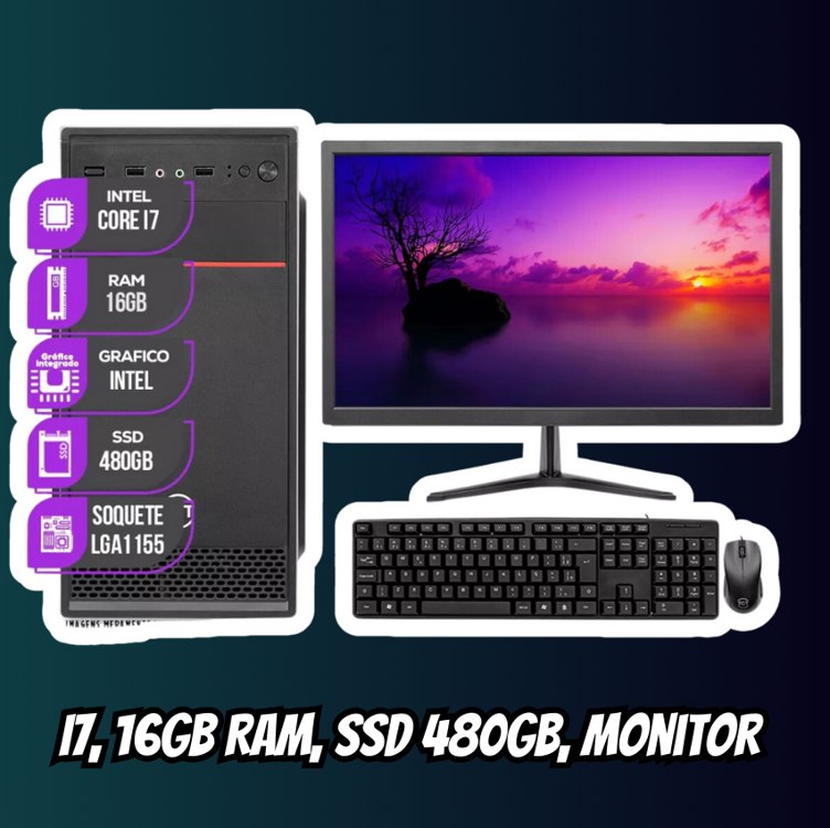 Computador Completo Mancer, Intel Core i7, 16GB De Ram, SSD 480GB, Monitor 19 + Kit Teclado e Mouse na Amazon