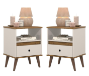 Conjunto 2 Mesa de Cabeceira Retrô pés palito Off White/Nature na Amazon