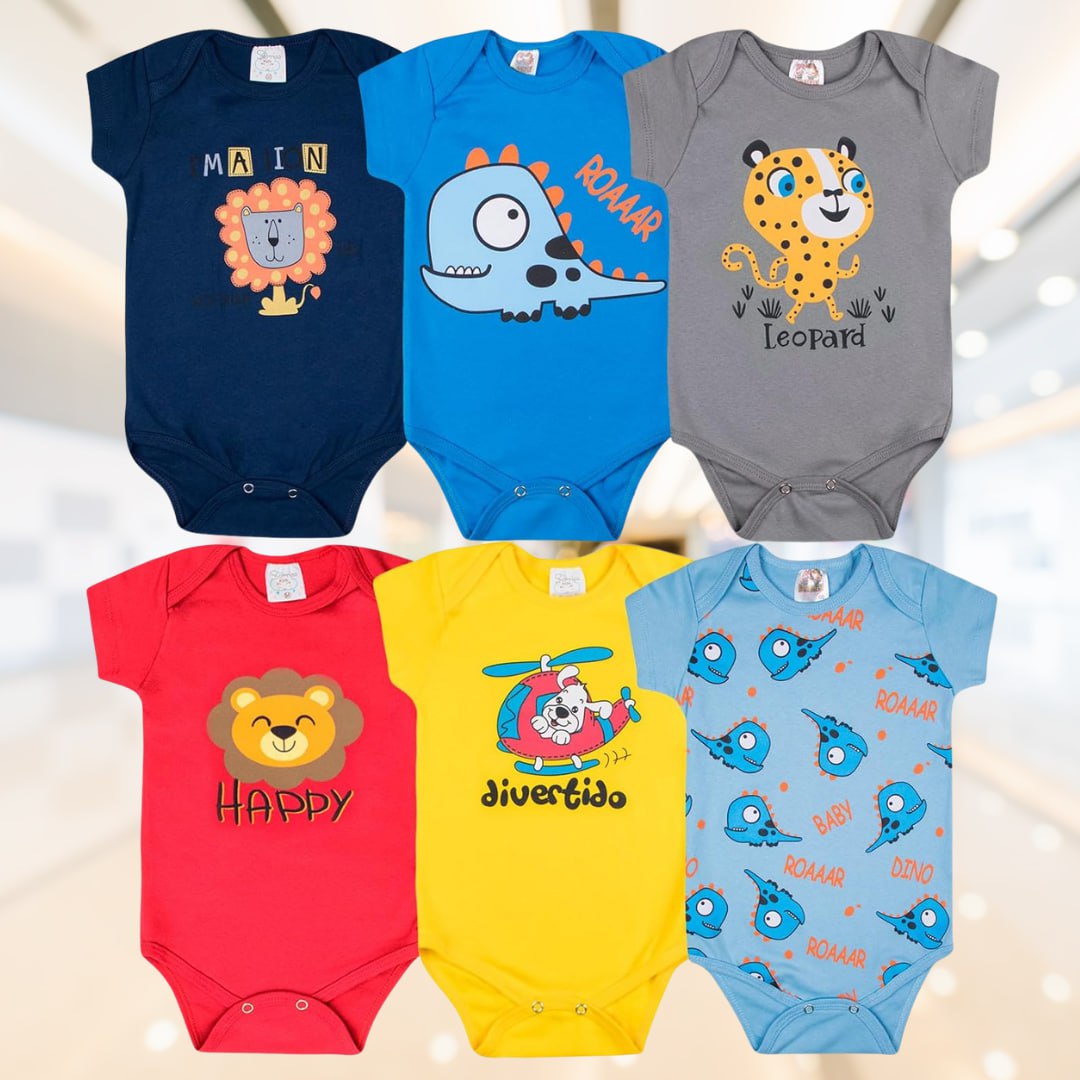 Conjunto 6 Peças Body Bebe Estampado Manga Curta Algodão Menino na Amazon