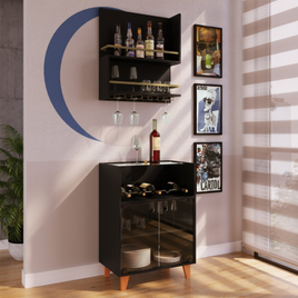 Conjunto Bar Porta de Vidro e Bar Suspenso Samba CabeCasa MadeiraMadeira Preto Argel na MadeiraMadeira