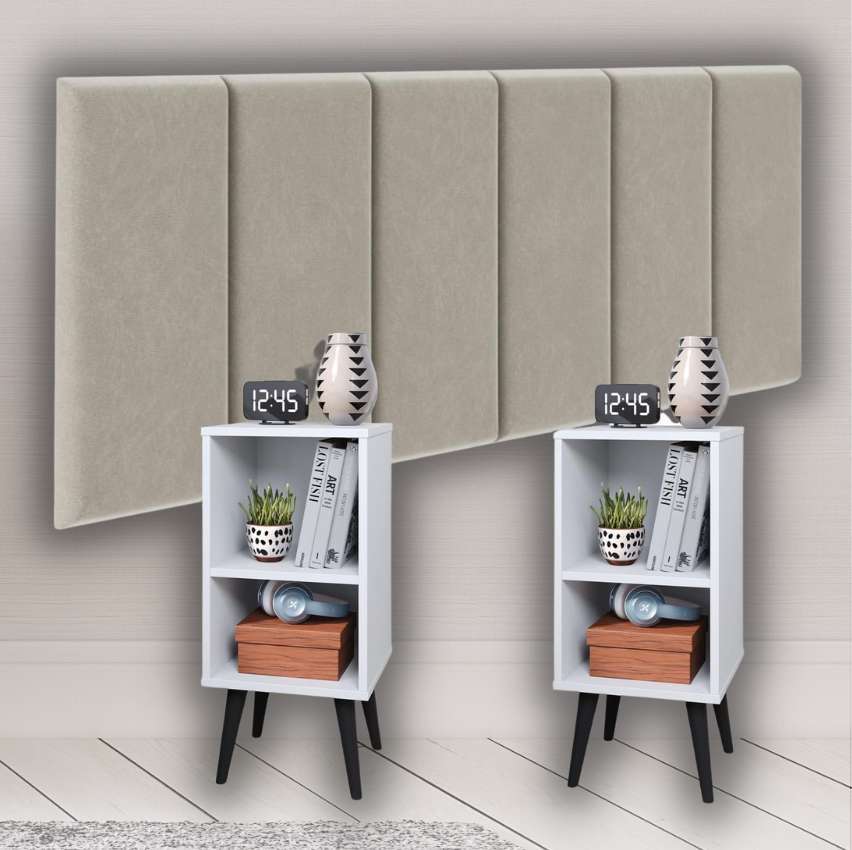 Conjunto Cabeceira Cama Casal 1,40 Com Mesa de cabeceira Quarto Luxo (Bege – Branco) na Amazon