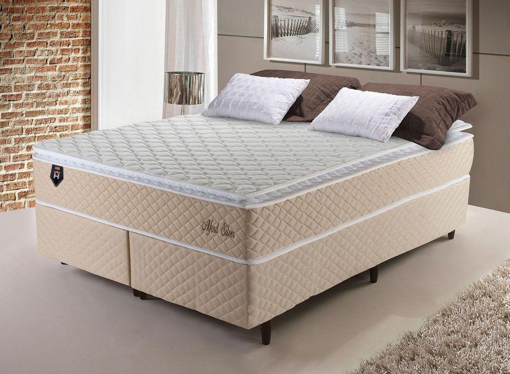 Conjunto Cama Box King Size Alford 193x203x66 Bege c/ Molas Ensacadas na Casas Bahia