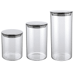 Conjunto com 3 Potes de Vidro com tampa Inox – Euro Home na Amazon